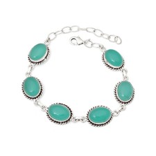 Beautiful Gemstone Blue Chalcedony 925-Sterling Silver Vintage-Style Bracelet
