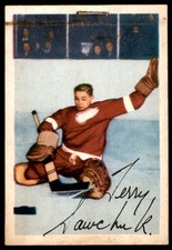 1953-54 PARKHURST TERRY SAWCHUK RED WINGS #46 VG 2 STAPLER HOLES TRACE OF RUST