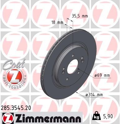 2X Zimmermann Bremsscheibe 285.3545.20 FüR Hyundai-image