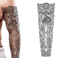 Tatouage temporaire bras complet épée viking celtique nordique bâton sur tran...