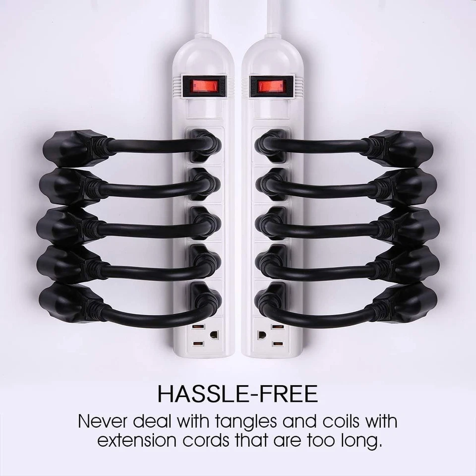 Miady Short Power Extension Cord Outlet Saver, 16AWG/13A, 3 Prong 10 Pack, Black - Image 4 of 4