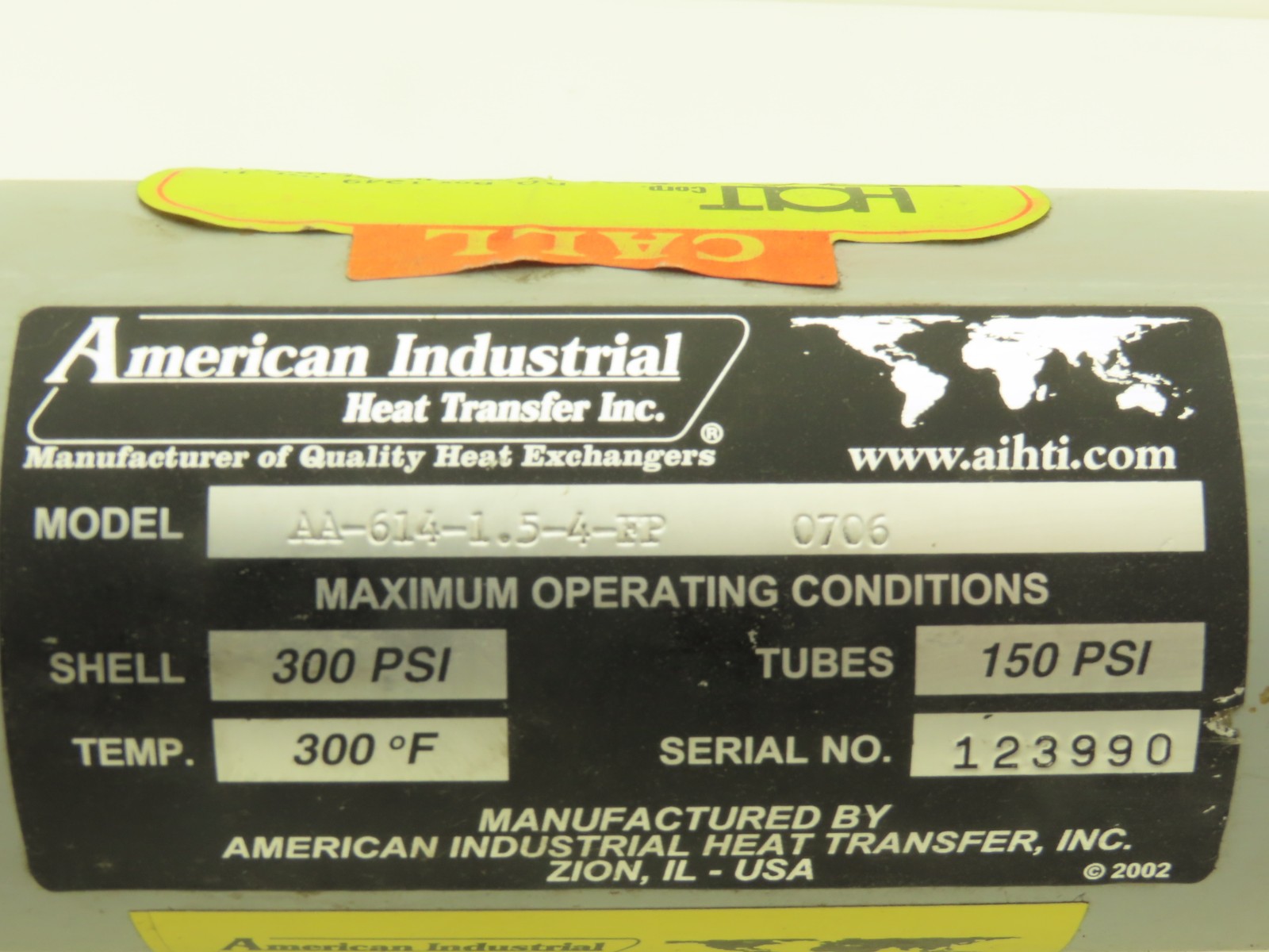 American Industrial AA-614-1.5-4-FP Shell & Tube Heat Exchanger 4-Pass 3/4x1"NPT