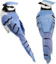 2pcs Clip On Artificial Birds 5.5-Inch Realistic Blue Jay Feathered Bird Ornamen