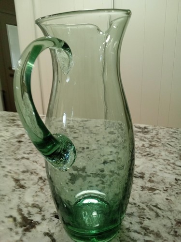 MCM Blenko Apple Green Hand Blown Glass Pitcher Decorative Vintage Piece - Picture 13 of 24