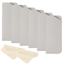 6 Pcs 3x6.9" Leather Eyeglass Cases with 2 Cleaning Clothes, Gray