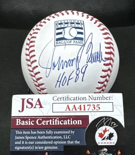 Johnny Bench Signed HOF Logo baseball JSA COA w/ HOF 89 MLB Autographed Reds CIN