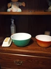 Vintage Pyrex Lot Primary Colors Bowls And Butter Dish