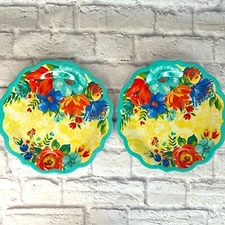 Pioneer Woman Delaney Teal Floral Dinner Plates Scalloped Melamine Pattern Set 2