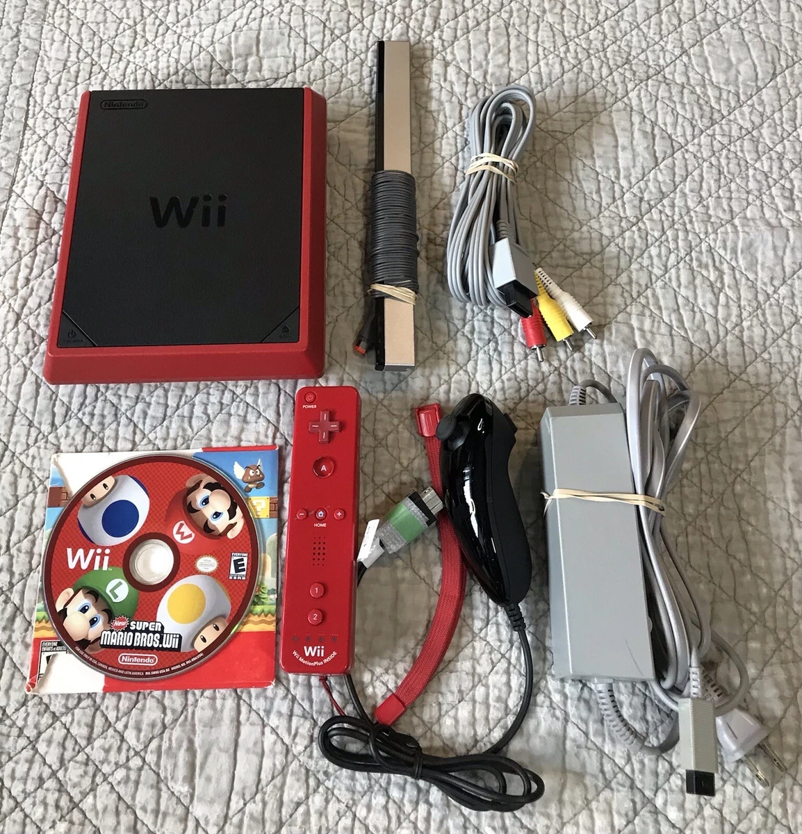 Red Nintendo Wii Mini Console + New Super Mario Bros. Wii + Red Wii Remote