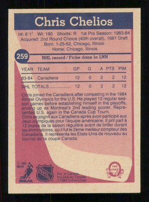Carte De Hockey O-Pee-Chee 1984-85 Chris Chelios #259 (RC) - Near Mint