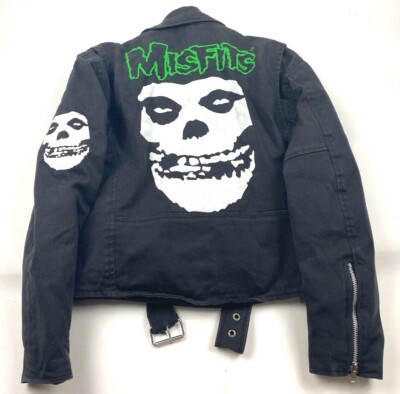 ジャケット・アウター misfits Vintage Misfits Biker Denim Jacket Red Balls On Fire RARE XS