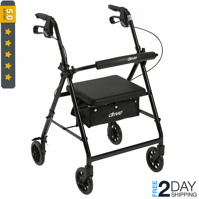 Carex Steel Rollator Walker with Seat and Wheels, Includes Back Support