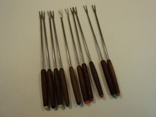 Standard Fondue Forks Set of 10 Japan Color Coded Stainless Steel Wood