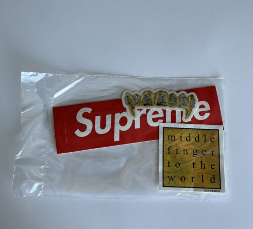 Supreme Box Logo Sticker, Gold Teeth Grill, Middle Finger To The World Lot - Picture 1 of 1