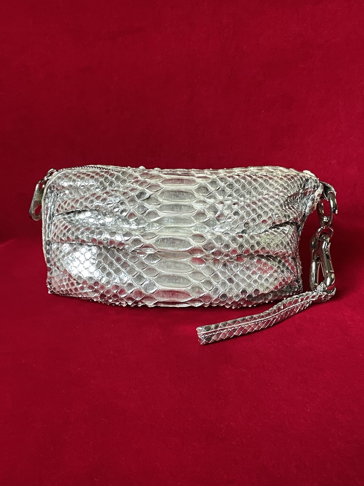 Rashedah Silver Metallic Python Pouch Clutch Bag - image 4
