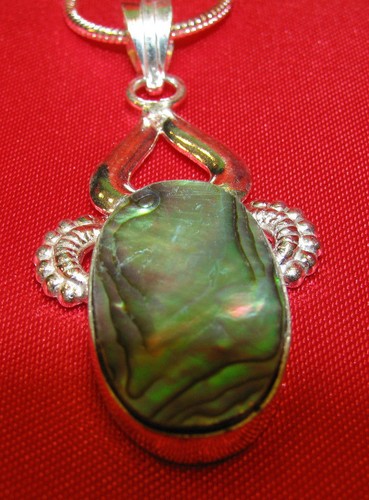 Abalone Muschel SP Schlangenkette Halskette Stein Anhänger #309 - Bild 1 von 12