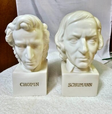 2- Chopin & Schumann Lipper Mann Great Composer Series Porcelain Bust Figurine