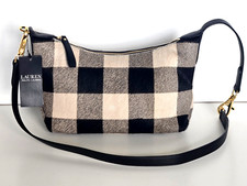 NEW Ralph Lauren Womens calf hair Kassie Shoulder Bag Buffalo Check black white