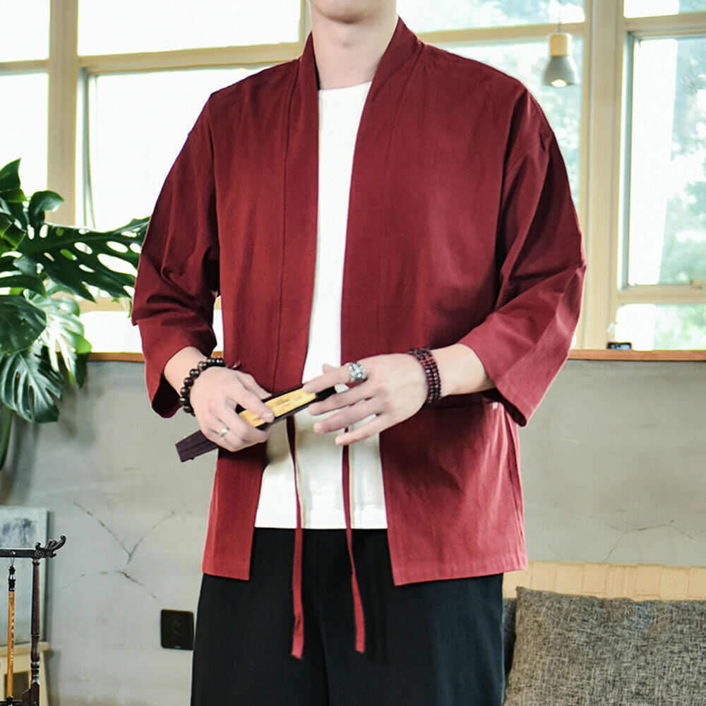 Men 3/4 Sleeve Loose Japanese Kimono Retro Ethnic Cardigan T Men 3/4 Sleeve Loose Japanese Kimono Retro Ethnic Cardigan T