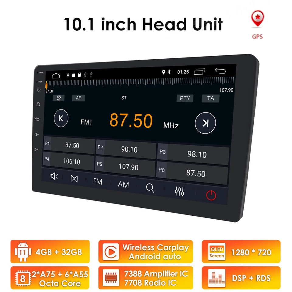 10.1'' 8Core 2 Din Car Radio Android GPS WIFI DSP Carplay Touch Stereo 4GB RAM - Image 4 of 4