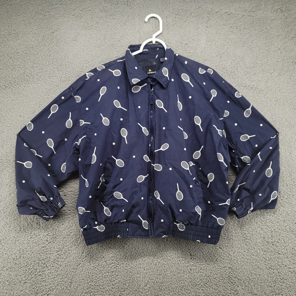 Liz Sport Jacket Large Navy Blue Tennis Windbreaker Cotton Shell
