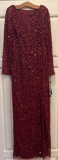 NEW Adrianna Papell Dress 4 Beaded Gown Long Sleeve Cranberry Formal Holiday
