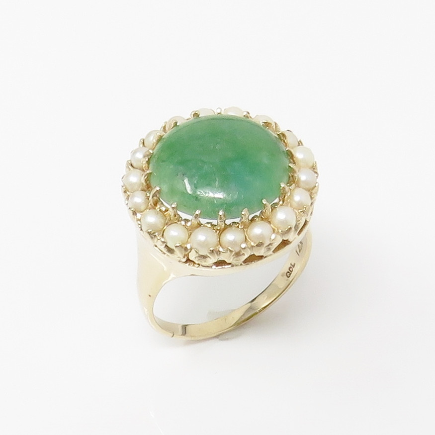 NYJEWEL 14k Yellow Gold Large Jade Pearl Ring - image 1