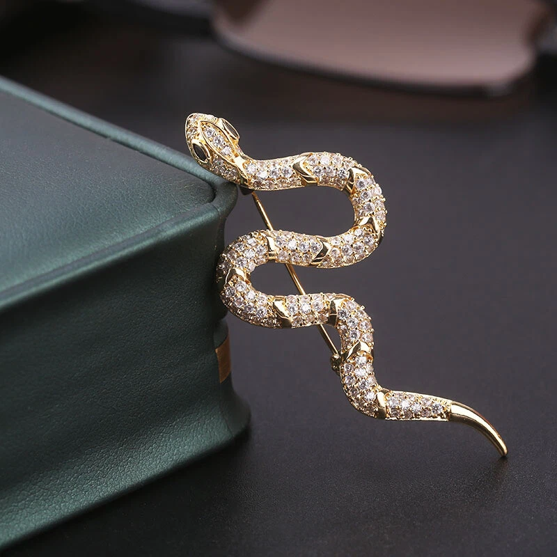 Luxury Rhinestone Snake Brooch - Vintage-Inspired Glass Pin for Women's Dresses - image 2 of 4