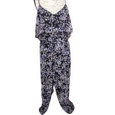 Express Women's Size Medium Black Blue Floral Print Flounce Top Maxi Dress