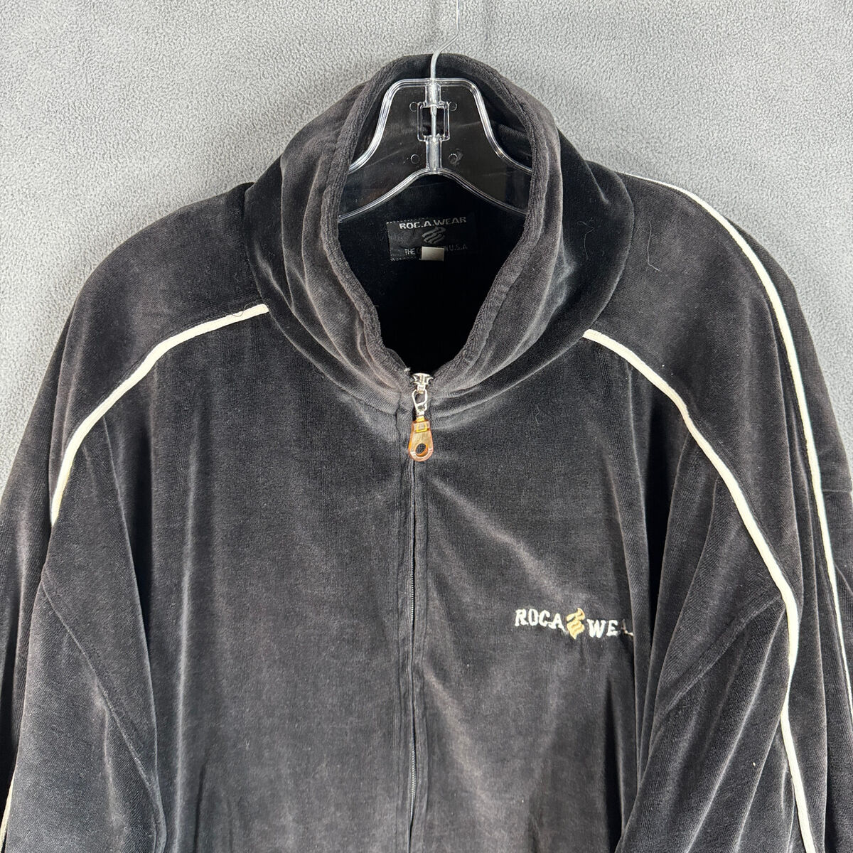 Vintage Rocawear Tracksuit Jacket 2XL Black Velour Hood Vintage Rocawear Tracksuit Jacket 2XL Black Velour Hood