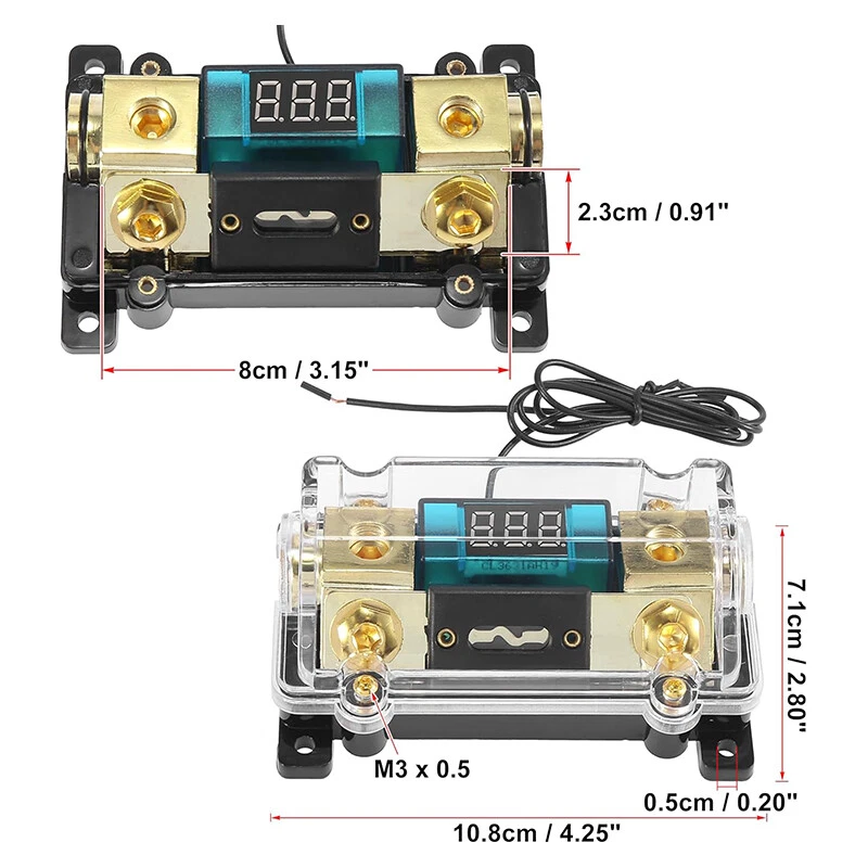 Portafusibles ANL en Línea Coche 200 Amp Pantalla LED Digital Voltaje 0 2 4 AWG Calibre Foto 3 de 4