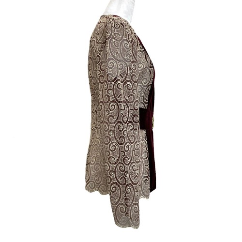 Aspeed VTG 90s MCM Style Sheer Velvet Trim Lace Evening Jacket sz S Rhinestones - Picture 8 of 15