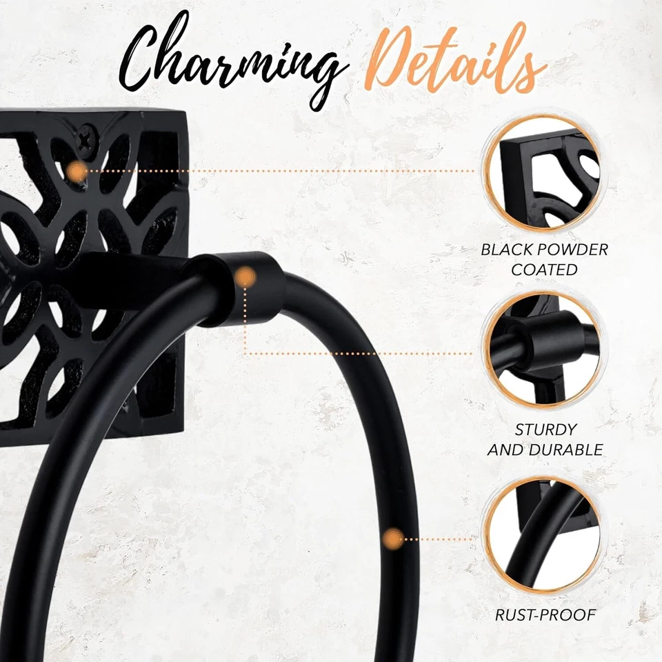 Anillo de toalla de baño Autumn Alley - Toallero de mano negro mate - Moderno Foto 3 de 4