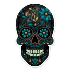 Sugar Skull Flowers, Vinyl Decal Sticker, Indoor Outdoor, 3 Sizes, 11561