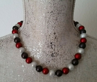 Halskette 47 cm Kugeln Miracle Beads 3-D-Kugeln rot grau weiß C 1