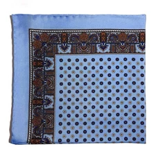 Light Blue Floral Silk Pocket Square (Hand-Rolled in England)