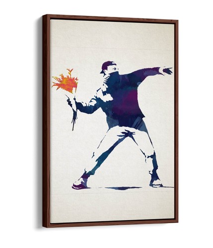 BANKSY, FLOWER THROWER WATERCOLOUR STYLE -FLOAT EFFECT CANVAS WALL ART PRINT - Picture 10 of 12