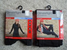 ClimateRight by Cuddl Duds Black Plush Warmth Long Sl Crew  Legging Women's Sm