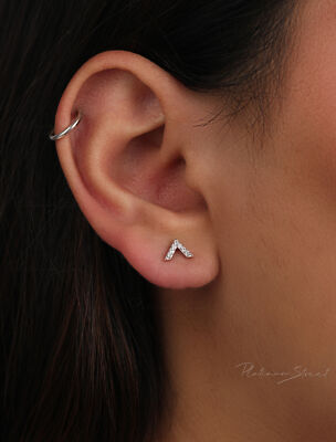 950 Platinum 0.09 Ct. Genuine Diamonds V Shape Triangle Fine Studs Earrings