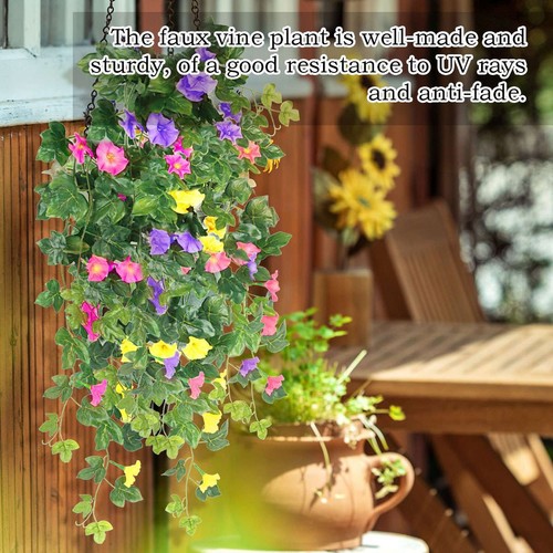 1-4Pack Artificial Fake Hanging Plant Morning Glory Flower Vine In/Outdoor Decor - 第 7/16 張圖片