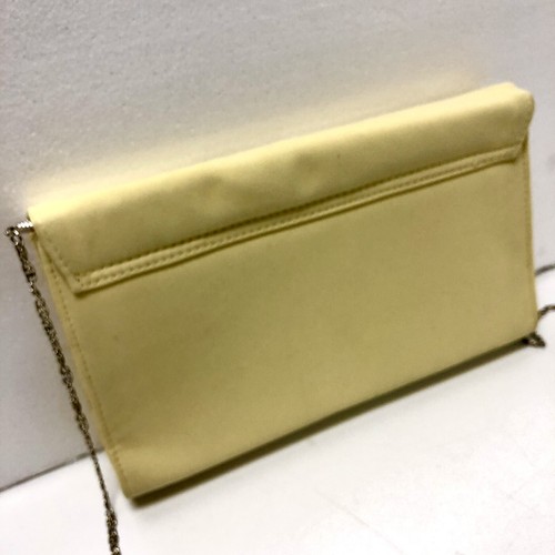 Vtg 80's BMJ Studio Yellow SATIN Embroidered FLORAL Chain Cocktail Purse Clutch - Picture 5 of 9