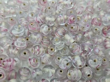 50 pcs VTG Transparent Pink Swirled Lampwork Glass Jewelry Beads 9mm Round