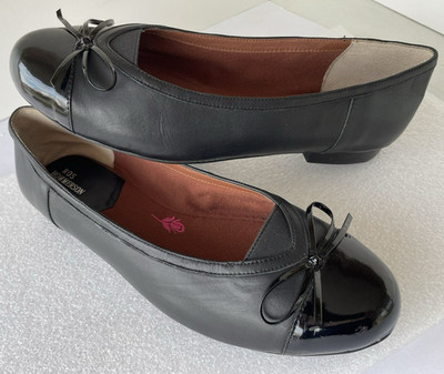 Ros Hommerson ORIEL ~ Black Leather ~ Wo's Size 10M ~ Flats Shoes Bow ~ Comfort