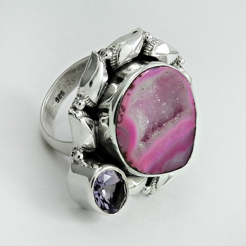Druzy Solid Sterling Silver Statement Friendship Day Wedding Ring Jewelry Size Q - Picture 3 of 8