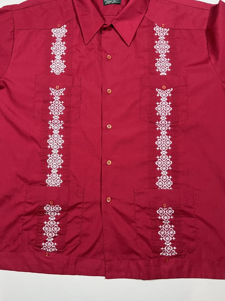 Camisa Guayabera by Haband Para Hombre 3XL Roja Bordada Cubana Abotonada Manga Corta Foto 4 de 4