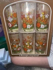 Vtg 6” Anchor Hoking Floral Glasses Drink Ware Orange Red Flowers Set 6  Nib