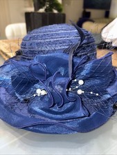 Navy Blue Women s Church Hat Lace And Pearl Detail