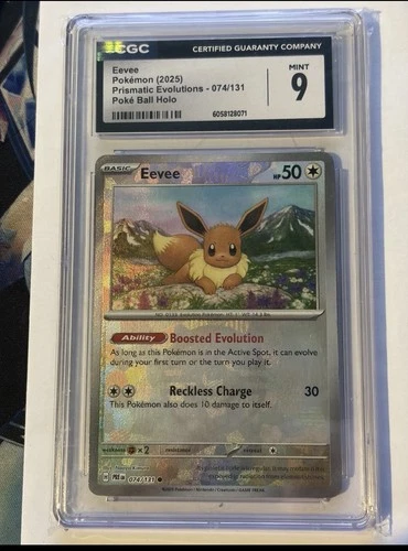 EEVEE 2025 POKEMON PRISMATIC EVO POKE BALL HOLO COMMON 074/131 CGC 9 Q4155
