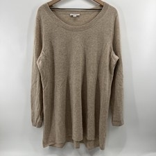 Isaac Mizrahi Live  100 Cashmere Sweater Women XL Oatmeal Tan Tunic Old Money