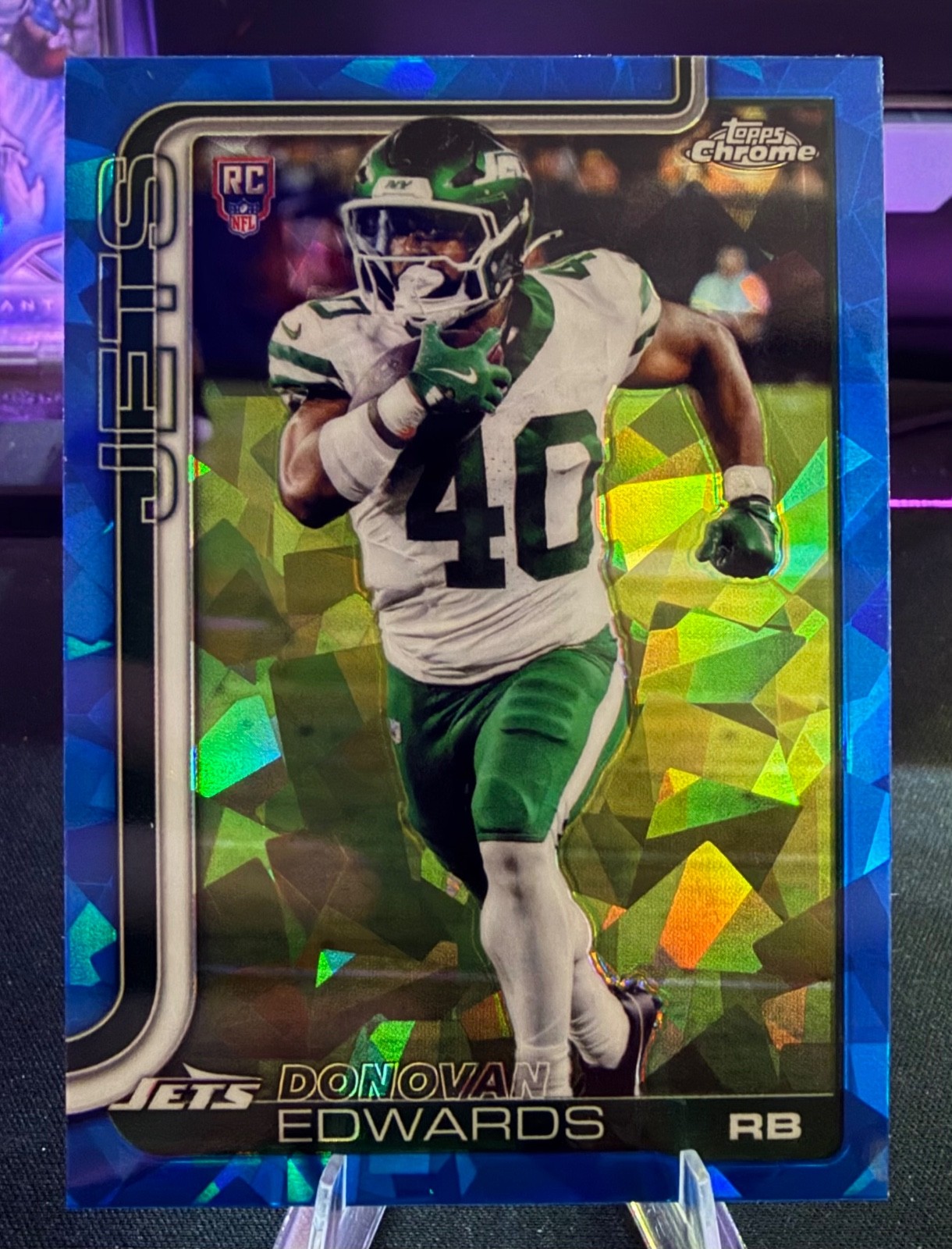 2025 Topps Chrome Sapphire Football Jets #392 Donovan Edwards RC Rookie
